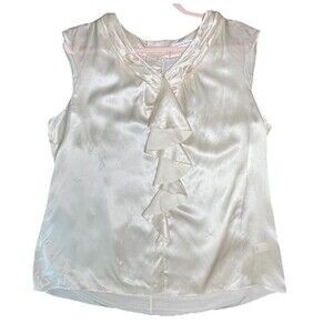 Banana Republic Womens Top Size XL ShortSleeves Ruffle Front 100% Silk Cream